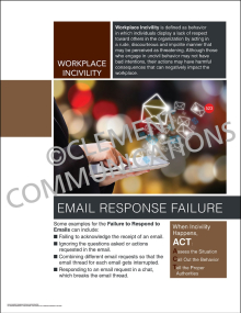 Workplace Incivility - Email Response Failure safety poster illustrating the negative impact of ignoring emails or failing to acknowledge requests.