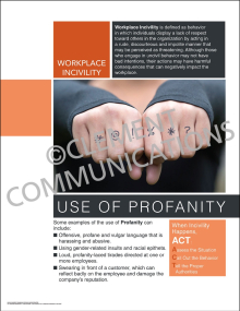 Workplace Incivility - Use of Profanity safety poster addressing disruptive workplace behaviors and promoting a professional, respectful environment.
