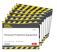 Safety Sessions PowerPoint presentation toolkit for employee safety meetings featuring 52 customizable topics.