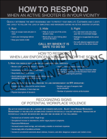 How to Respond - Active Shooter safety poster providing essential survival steps and emergency procedures for employees in the event of an active shooter.