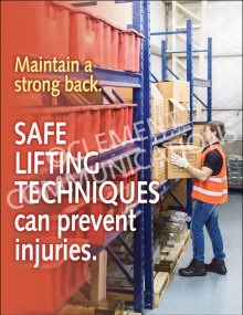 Maintain A Strong Back Safety Poster from Clement, encouraging employees to maintain a strong back through safe lifting techniques.