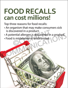 Food Recalls safety poster explaining the primary reasons for product recalls in the food manufacturing and processing industry.
