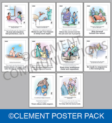 A bundle of "Herman" themed safety posters featuring the iconic comic character in various workplace hazard scenarios to promote safety through humor.