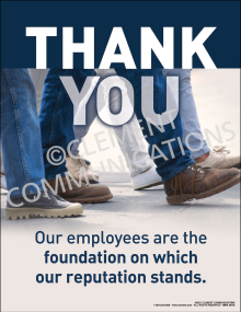 "Thank You" employee appreciation and motivation poster from Clement, stating that employees are the foundation of the company's reputation.