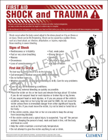 First Aid Shock and Trauma safety poster explaining the causes and life-threatening nature of medical shock in the workplace.