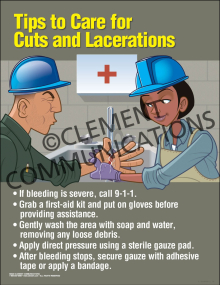 Tips to Care for Cuts and Lacerations first aid safety poster providing essential instructions for managing workplace injuries.
