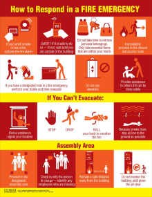 How to Respond in a Fire Emergency Infographic Poster showing emergency response steps, evacuation procedures, and survival actions during a fire.