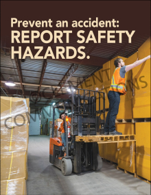 Near Miss - Prevent an Accident safety poster featuring a bold reminder to report safety hazards and prevent unplanned events that result in injury.