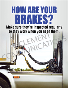 "How Are Your Brakes?" safety poster from Clement, emphasizing the importance of regular brake inspections for vehicle safety.