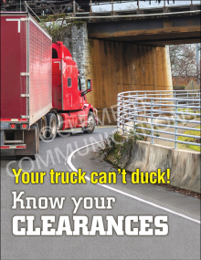 Your Truck Can't Duck! fleet safety poster featuring a high-visibility reminder for truck drivers to always be aware of their vehicle's overhead clearance.