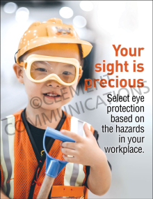 Industrial eye safety compliance poster titled "Your Sight Is Precious" reminding workers to wear protective safety glasses or goggles.