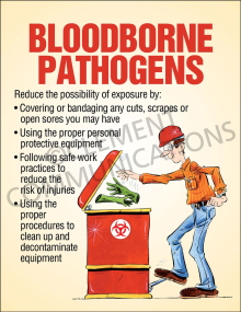 Bloodborne Pathogens Reduce Exposure safety poster providing critical reminders on minimizing the risk of infection in the workplace.