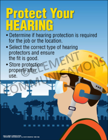 PPE - Protect Your Hearing safety poster instructing employees to determine if hearing protection is required for their specific job or location.