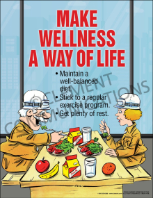 "Make Wellness a Way of Life" health and wellness poster from Clement, encouraging employees to maintain a well-balanced diet.