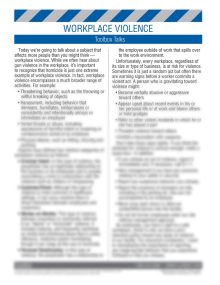 Workplace Violence Toolbox Talk training sheet featuring a 2-sided guide on recognizing violence and a 10-question employee review quiz.