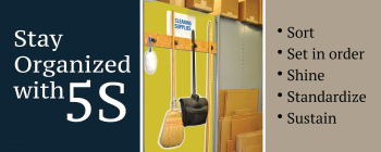 High-impact 5S banners to implement the 5S methodology for efficiency, waste reduction, and workplace safety.