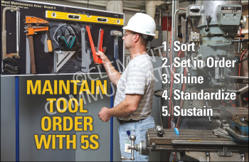5S banner for maintaining tool order and boosting workplace productivity.