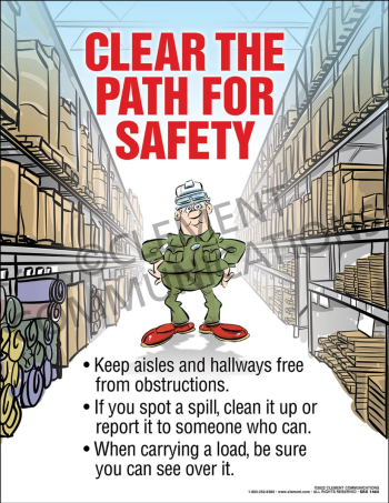 Clear the Path for Safety workplace poster reminding employees to keep aisles and hallways free from obstructions.