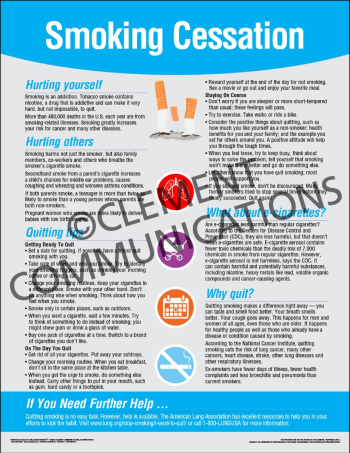 Smoking Cessation health and wellness poster detailing the risks of nicotine addiction and the life-threatening impact of smoking-related illnesses.