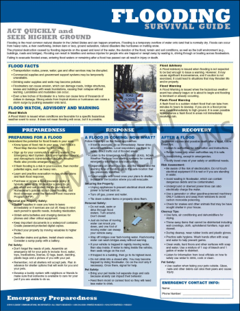 "Flooding Survival Guide" emergency preparedness poster from Clement, detailing vital actions and safety protocols for flood survival.