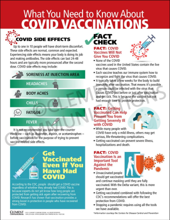 COVID-19 Vaccination safety poster promoting the benefits of getting vaccinated to protect the workplace.