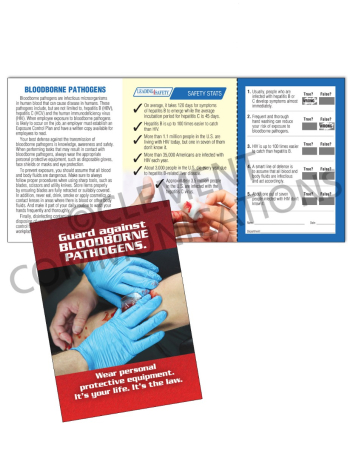 Bloodborne Pathogens PPE Safety Pocket Guide and interactive scratch-off quiz card illustrating personal protective equipment use to prevent infection.