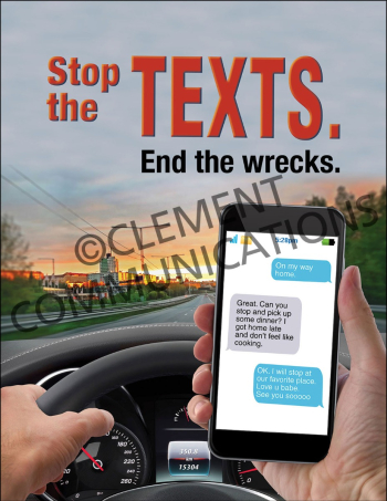Inspire your team with this "Stop the Texts. End the wrecks safety poster." 17" x 22" high-impact visual safety reminders designed to drive accountability and awareness.